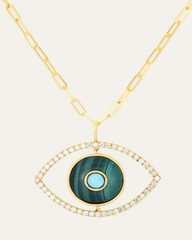 Diamond and Gemstone Evil Eye Pendant Necklace